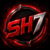 SH7 gaming logo with red neon glow and metallic silver design on a dark circular background
